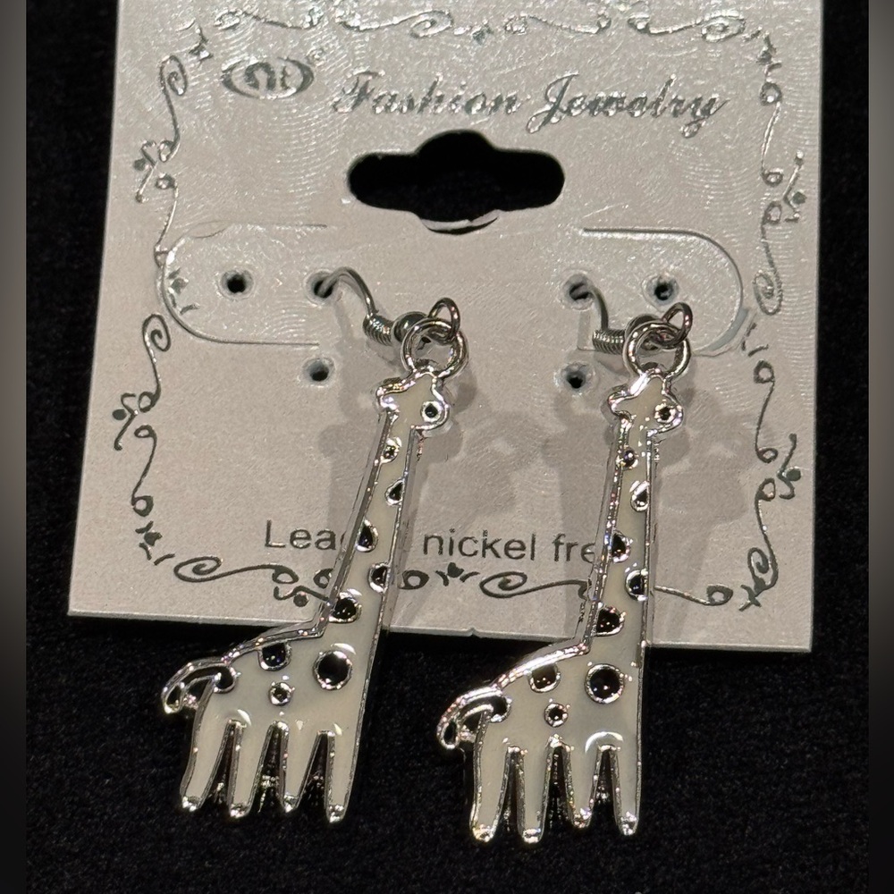 NT Fashion Jewelry White Giraffe Earrings 2 inch